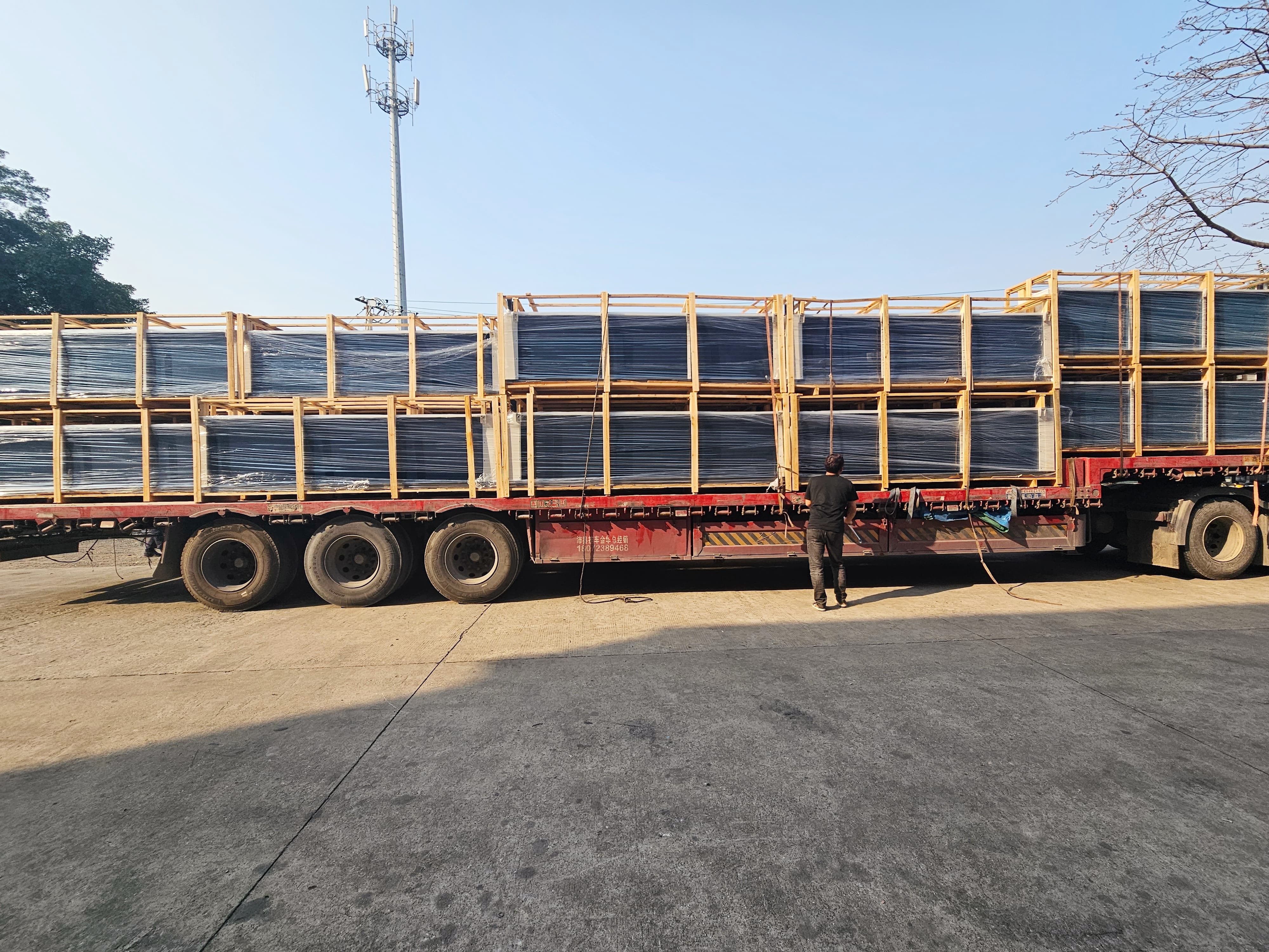 copper tube aluminum fin heat exchanger coils transported on trailer