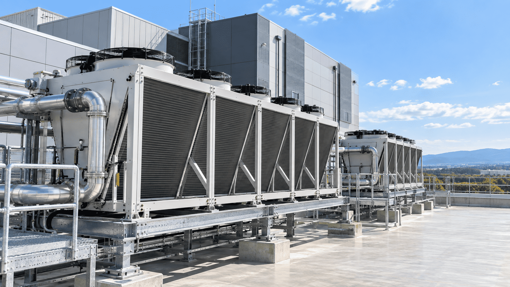 Outdoor dry cooler installation for industrial and data center cooling applications